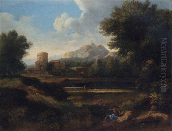 An Italianate Landscape With Shepherds In The Foreground - view 1