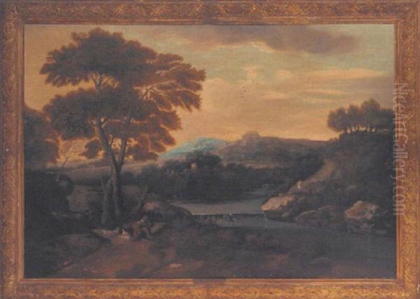 An Italianate River Landscape With A Shepherd Tending His Flock - view 1
