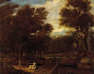 Venus And Cupid In An Extensive Lanscape by Gaspard Dughet