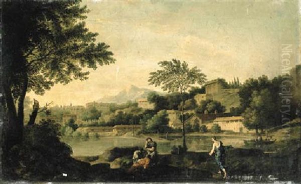 An Italianate River Landscape With Figures Resting, A City Beyond - view 1