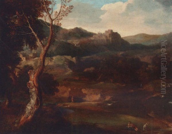 A Mountainous Italianate Landscape With Shepherds By A Lake - view 1