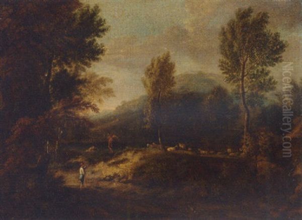 A Shepherd And Other Figures In A Landscape - view 1