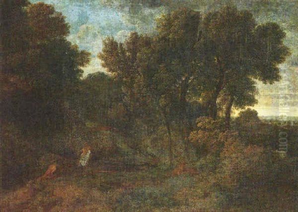 A Wooded Landscape With Figures Resting In The Foreground - view 1