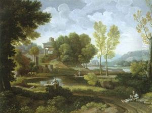 An Arcadian Landscape With Monks Reading On A Path