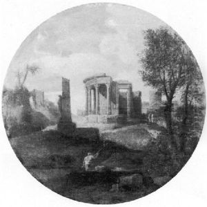 A Capriccio View With Classical Figures And The Ruins Of The Temple Of Vesta by Gaspard Dughet