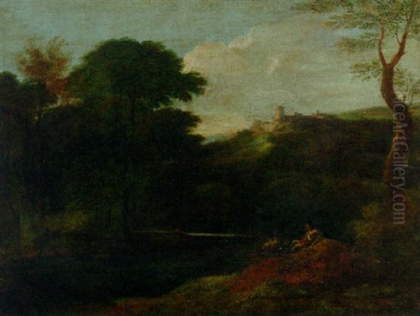 Figures In An Italianate River Landscape - view 1