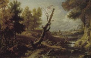 Paesaggio Fluviale Con Citta Sullo Sfondo by Gaspard Dughet
