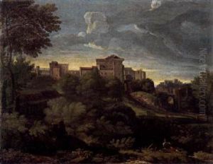 Landschaft Mit Einer Gebirgsstadt by Gaspard Dughet