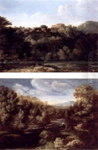 A Mountainous Landscape With Shepherds Tending Sheep, A Hilltop Town Beyond by Gaspard Dughet