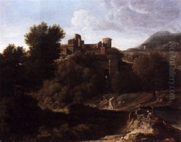 An Italianate Landscape With Figures Resting Before A Hill Top Town - view 1