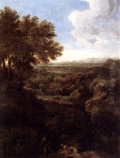 An Italianate Landscape With Figures Resting On A Hill Overlooking A Town - view 1