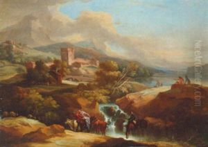 An Italianate Landscape With Drovers By A Pool, A Lake Beyond An Italianate Landscape With Drovers By A Pool, A Lake Beyond