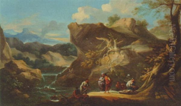 An Italianate Landscape With Fishermen And Washerwomen At A Pool - view 1