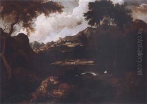 Landscape With Figures By A Lake, A Town On A Hill Beyond