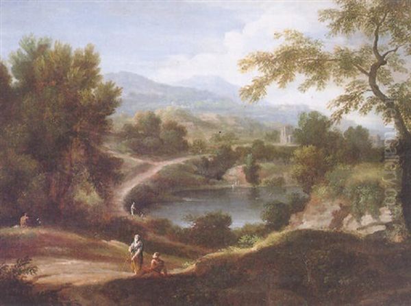 Figures By A Lake In An Italianate Landscape - view 1
