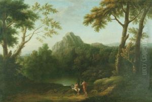 Berglandskap Med Sjo Och Figurer by Gaspard Dughet