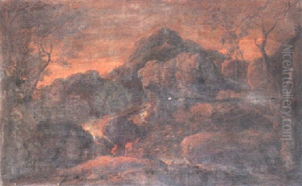 Two Figures Conversing In A Rocky Landscape - view 1