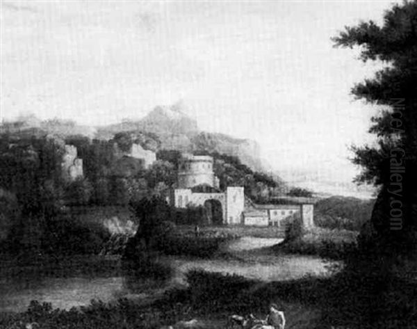 An Extensive River Landscape With A Figure And A Dog Resting - view 1