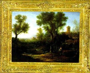 Bewaldete Sudliche Landschaft Im Abendlicht Mit Einem Kloster Und Ruinen