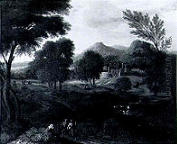 A Classical Landscape With Travellers Conversing In A River Valley - view 1