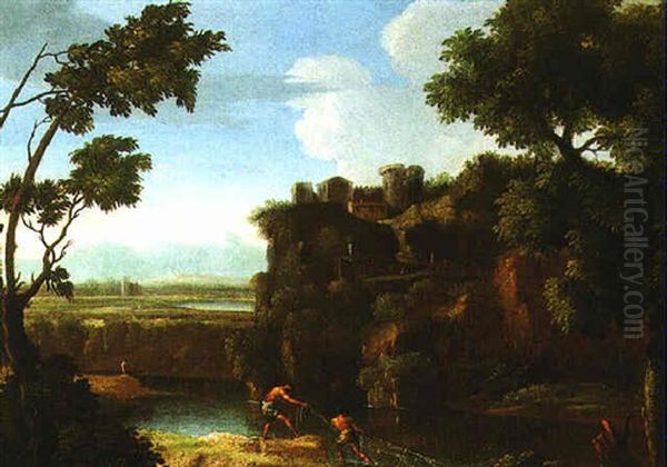 Arcadian Landscape With Fishermen - view 1