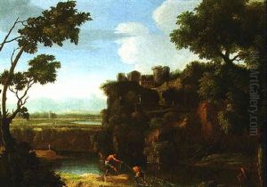 Arcadian Landscape With Fishermen by Gaspard Dughet