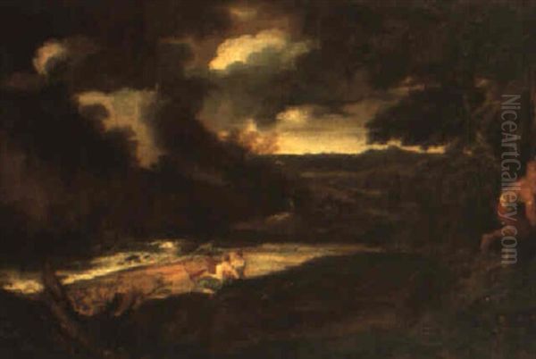 Stormy Landscape With Figures Beside A River - view 1
