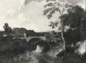 Paesaggio Con Bagnanti E Barcaiolo by Gaspard Dughet