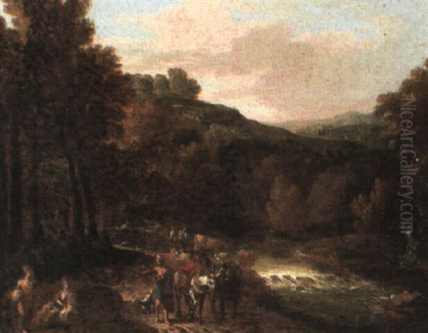 River Landscape With Travellers And Donkeys - view 1