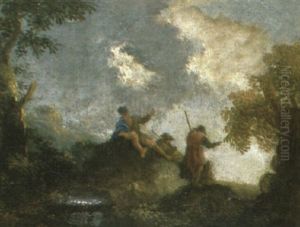 A Classical Landscape With The Raising Of Lazarus by Gaspard Dughet