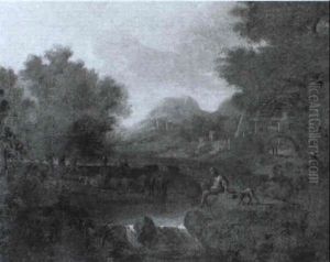 Classical Landscape With A Young Boy And His Dog Watching Cattle
