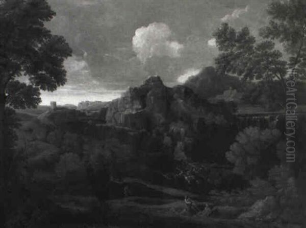 Italianate Landscape With Shepherds On A Path, A Hilltop Town Beyond - view 1