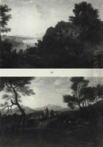 Classical Landscapes With Peasants On A Track by Gaspard Dughet