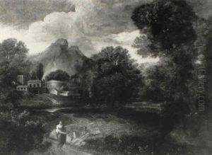 Classical Landscape With Figures On A Track by Gaspard Dughet