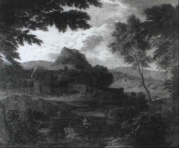 A Classical Italianate Landscape With Figures On A Track - view 1