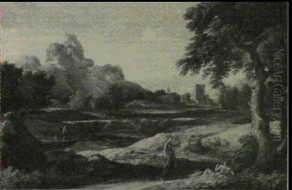 Jeune Femme Rencontrant Un Berger Dans Un Paysage De Riviere - view 1