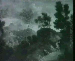 Rocky Classical Landscape With Figures On A Path by Gaspard Dughet