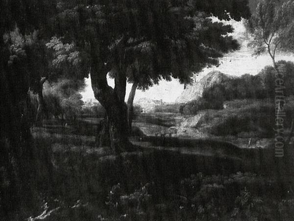 An Arcadian Landscape With Figures Fishing In The Foreground - view 1