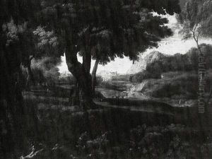 An Arcadian Landscape With Figures Fishing In The Foreground An Arcadian Landscape With Figures Fishing In The Foreground