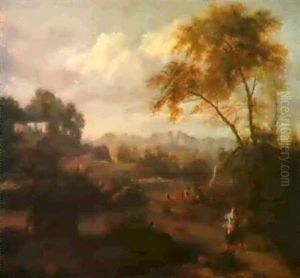 Ideale Landschaft Mit Figuren Und Einem Monument