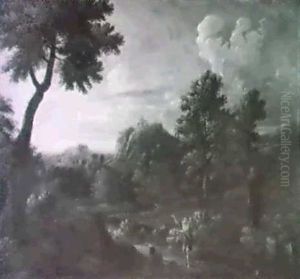 Paesaggio Collinare Con Due Astanti by Gaspard Dughet
