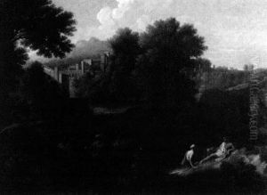 Classical Landscape With Two Shepherds Reclining By A Lake Classical Landscape With Two Shepherds Reclining By A Lake