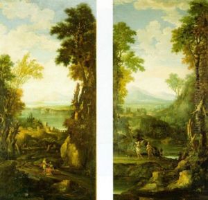 Jacob And Leah & Balaam And The Ass & Tobias And The Angel & Samson And The Lion by Gaspard Dughet