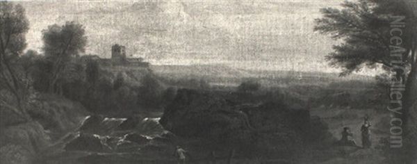Classical River Landscape Near Tivoli With Figures On A Path - view 1