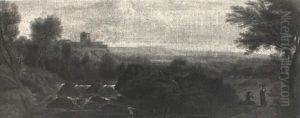 Classical River Landscape Near Tivoli With Figures On A Path by Gaspard Dughet