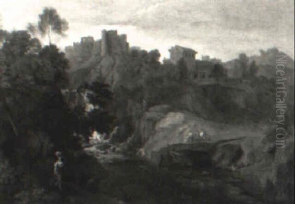 Italianate Landscape With Figures, A Waterfall And Ruins - view 1