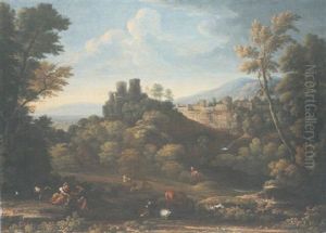 Italianate Landscape With Pastoral Figures by Gaspard Dughet