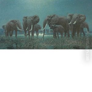 Elephants At The Watering Hole by Arthur Radclyffe Dugmore
