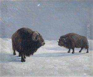 Bison In A Snowy Landscape by Arthur Radclyffe Dugmore