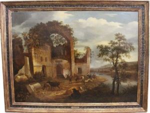 Figures In A Path With Livestock Near A Stream by Karel Dujardin